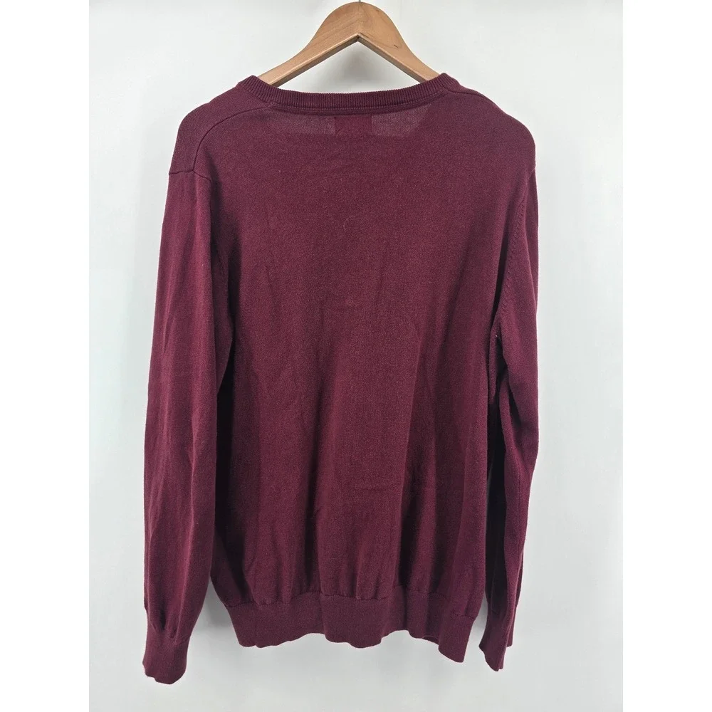 L.L. Bean Sweater Mens L Maroon V-Neck Cotton Cashmere Blend 274603 Long Sleeve